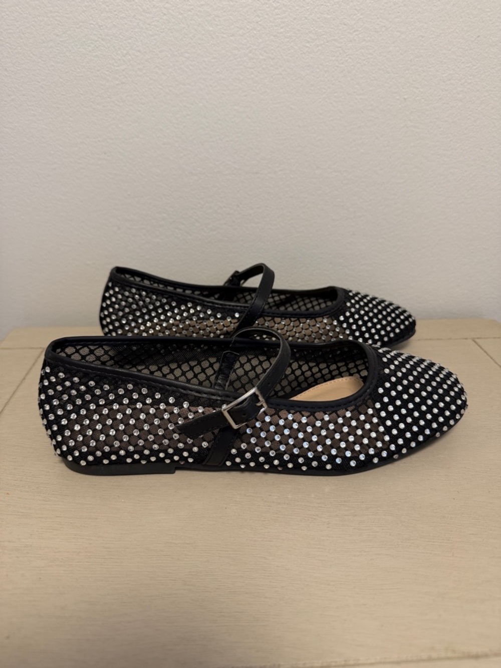Black Mesh Rhinestone Studded Mary Jane Sincerely Jules Flats - Size 6.5 GUC